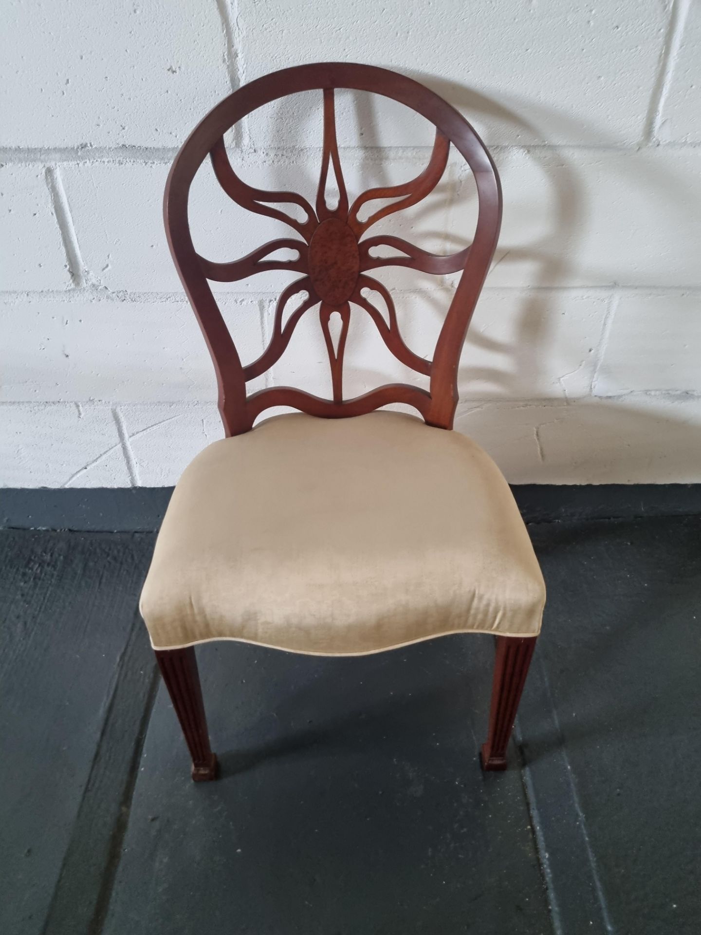 Arthur Brett Mahogany Sunburst Side Chair With Bespoke Cream Silk Patterned Upholstery
