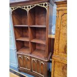 Arthur Brett Gothic open bookcase with gold detail Height 213cm Width 115cm Depth 48cm