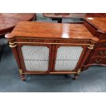 Arthur Brett Regency-style rosewood commode with gothic brass wire griolole doors and gilt