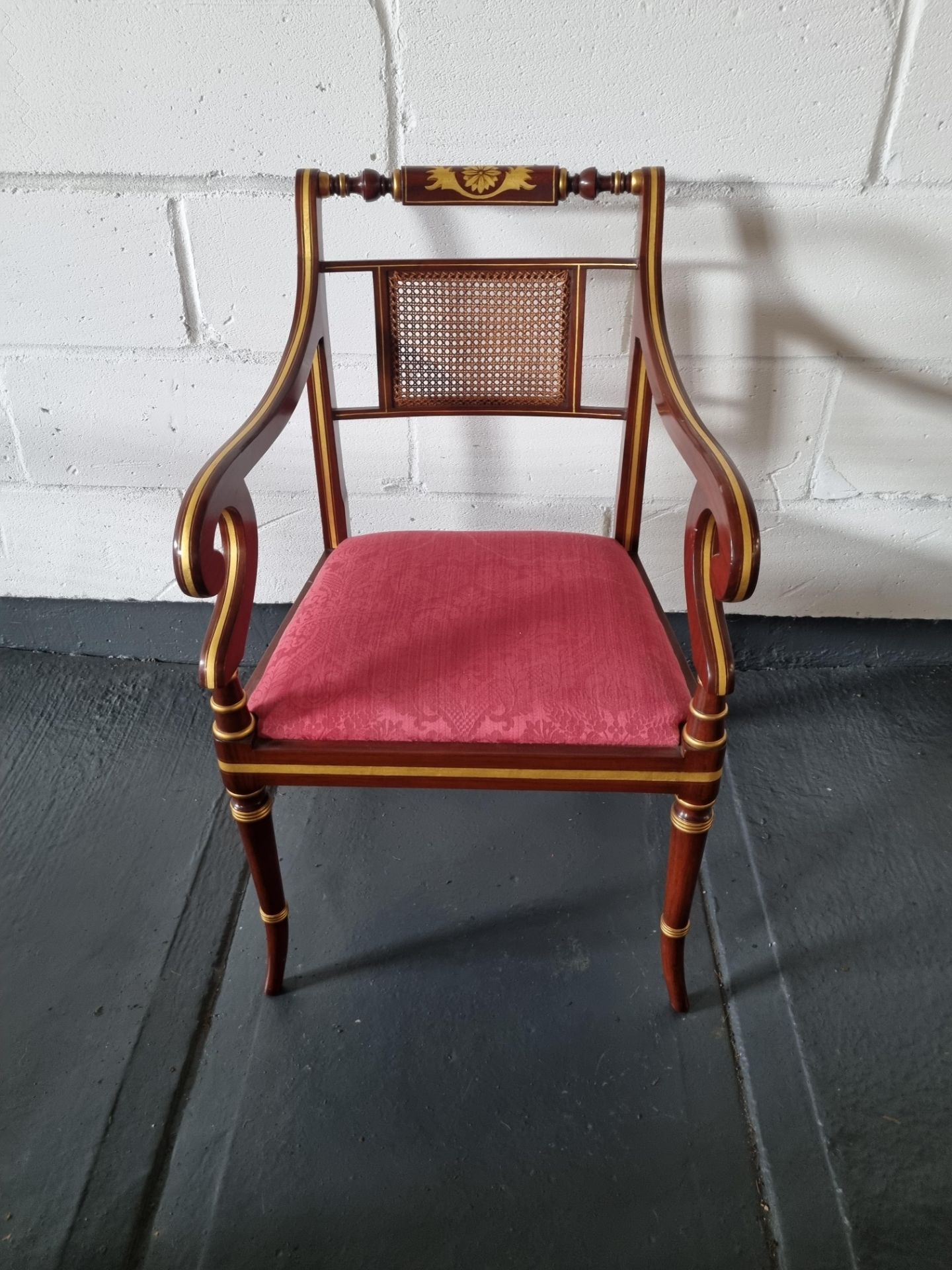 Arthur Brett Arm Chair Regency-Style Chair Bespoke Red Unupholstered In Rosewood Colour Finish