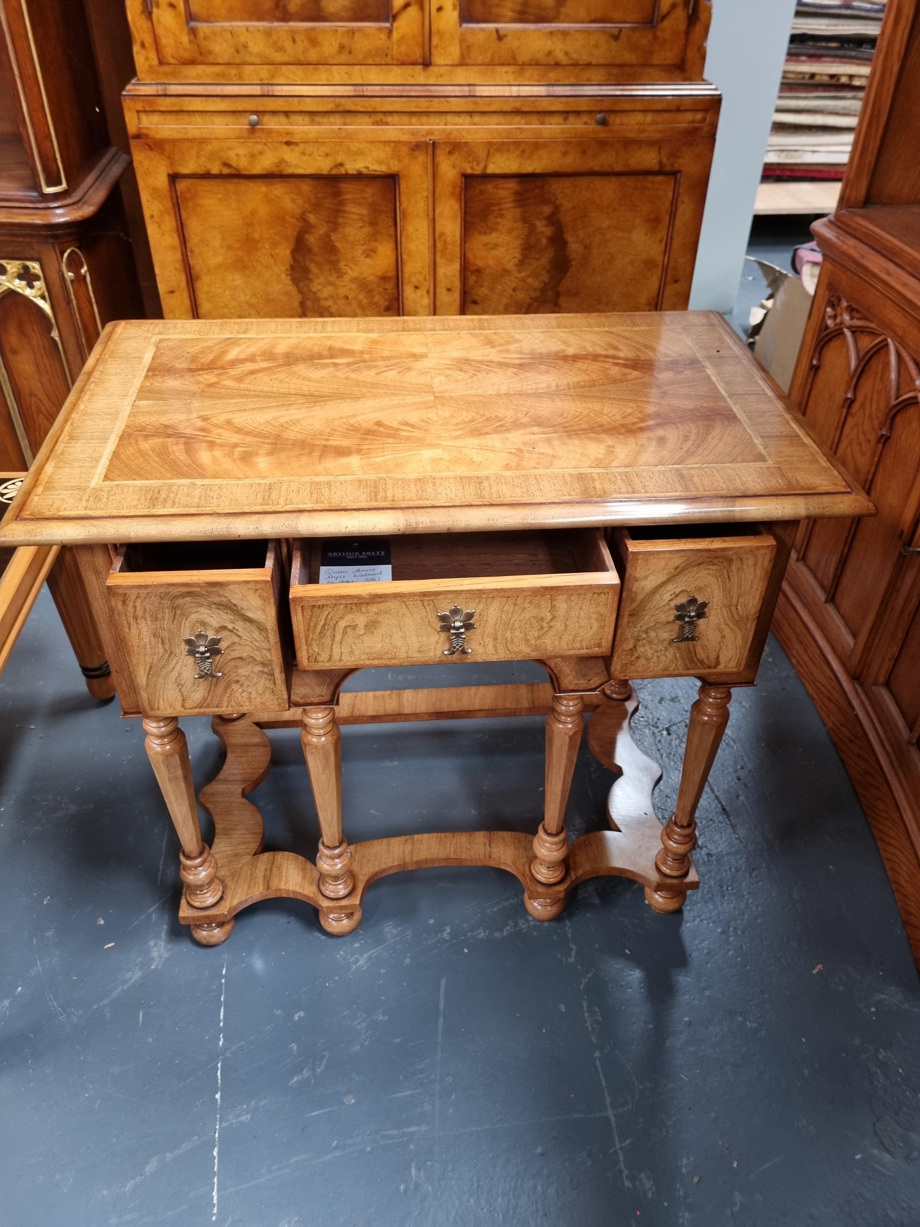 Arthur Brett William & Mary style Walnut Low Boy with 3 drawers with amazing carvings down the