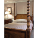 Arthur Brett Marquetry 5ft Four Poster Bed With Barley Twists Overall Length 224cm Overall Width