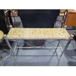 Eggshell Long Side table on chrome legs with stretcher Height 67cm Width 117cm Depth 32cm
