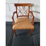 Arthur Brett Armchair Bespoke Salmon/Gold Upholstery Sheraton-Style Cherrywood Armchair With Tulip-