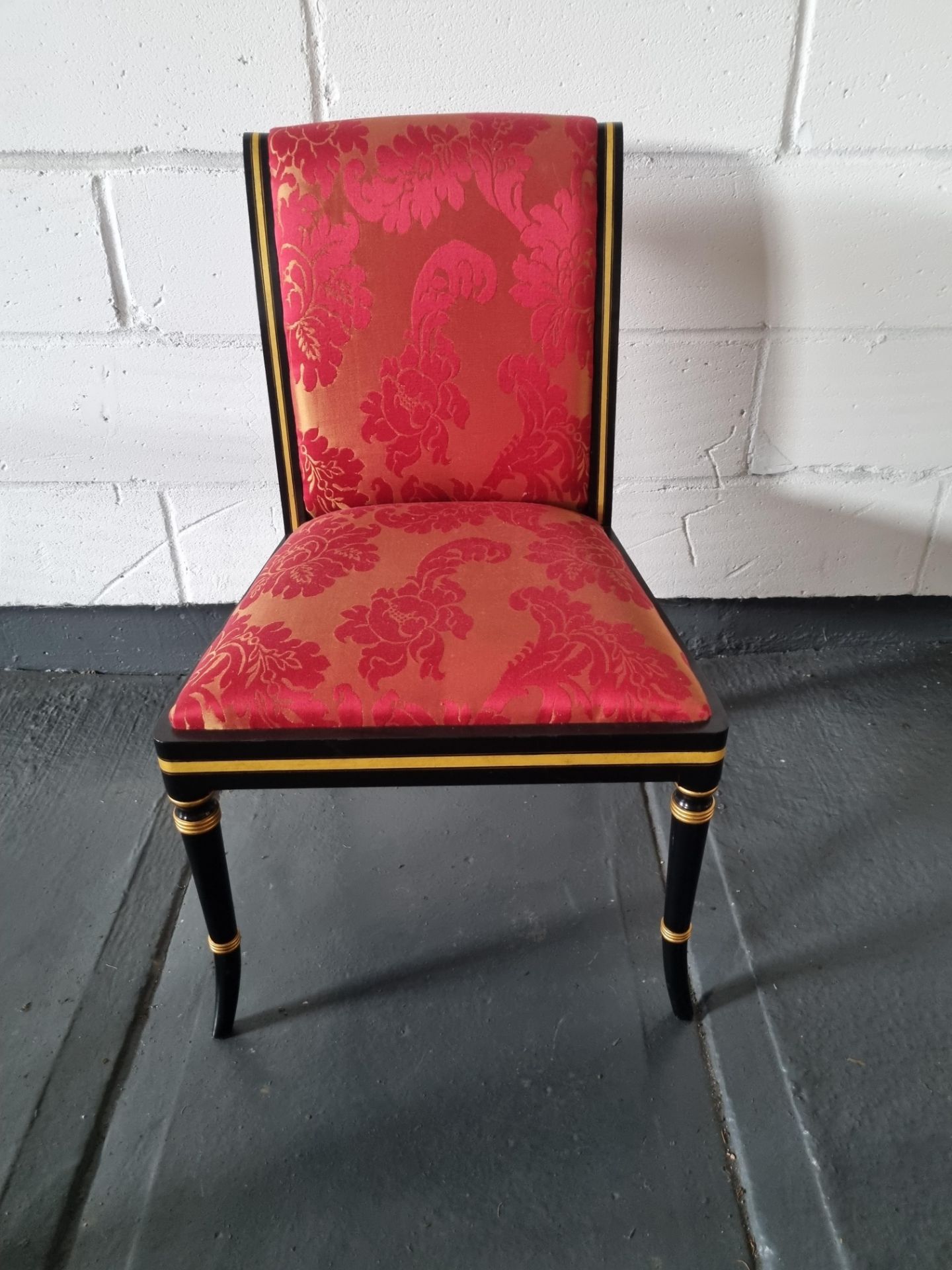 Arthur Brett Ebonised & Gilt Side Chair In bespoke Red Upholstery Regency-Style Upholstered Back