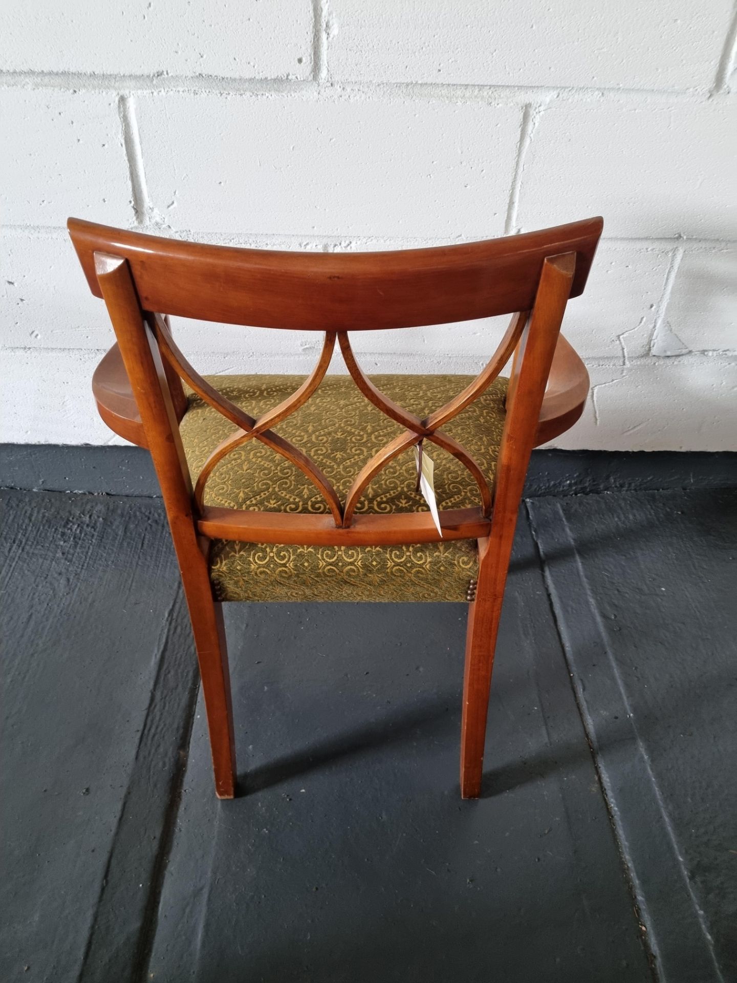 Arthur Brett Armchair Bespoke Sage/Gold Upholstery Sheraton-Style Cherrywood Armchair With Tulip- - Image 2 of 4