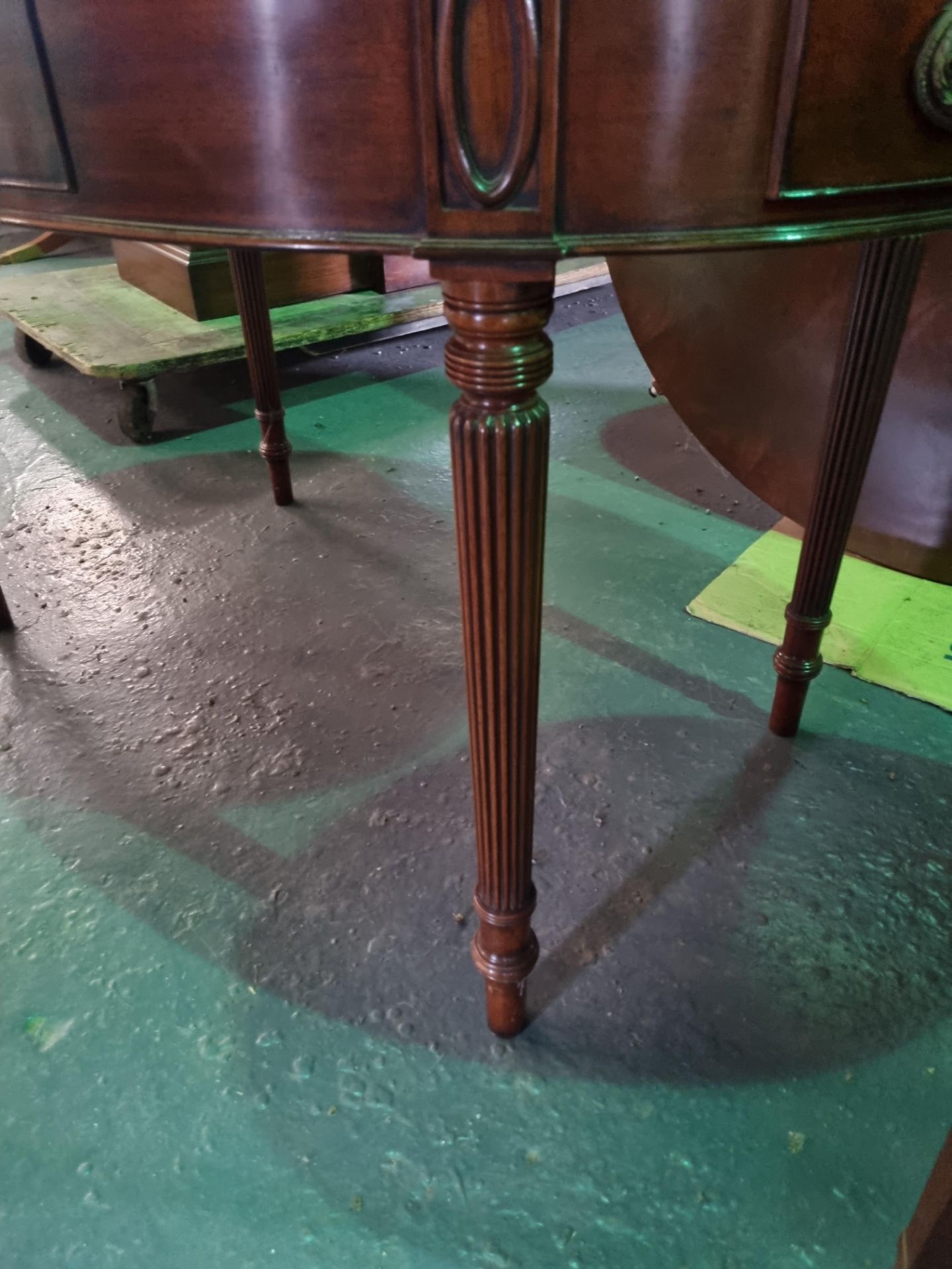 Arthur Brett Regency-style Mahogany Oval Writing Table In Antique Finish Mounted on turned and - Image 2 of 5