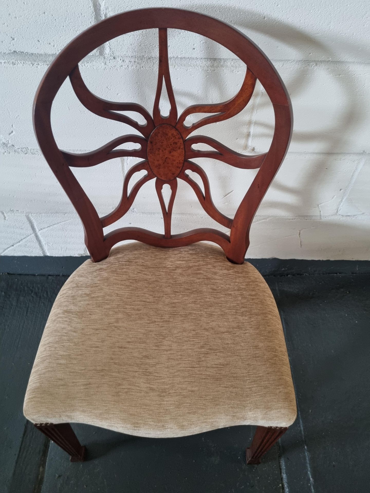 Arthur Brett Mahogany Sunburst Side Chair With Bespoke Mushroom Patterned Upholstery George III - Image 5 of 6