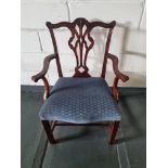 Arthur Brett Georgian-Style Dining Arm Chair With Bespoke Blue Upholstered Beautifully