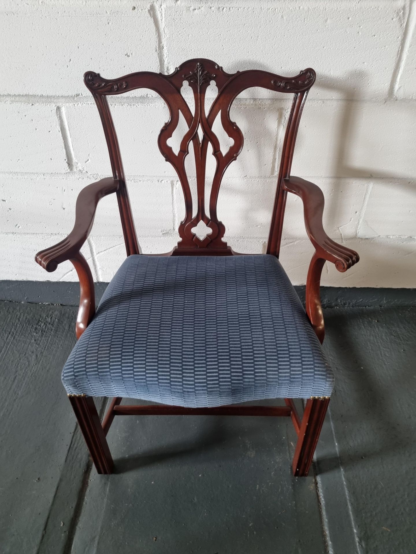 Arthur Brett Georgian-Style Dining Arm Chair With Bespoke Blue Upholstered Beautifully