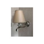 A set of 4 x of chrome and acrylic wall sconces with beige linen shade 30 cm x 30 cm