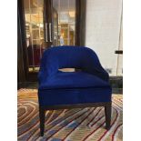 A set of 3 x Blue Velvet Chairs Bespoke Fox Linton Contemporary Style With Walnut Stain Base 68x