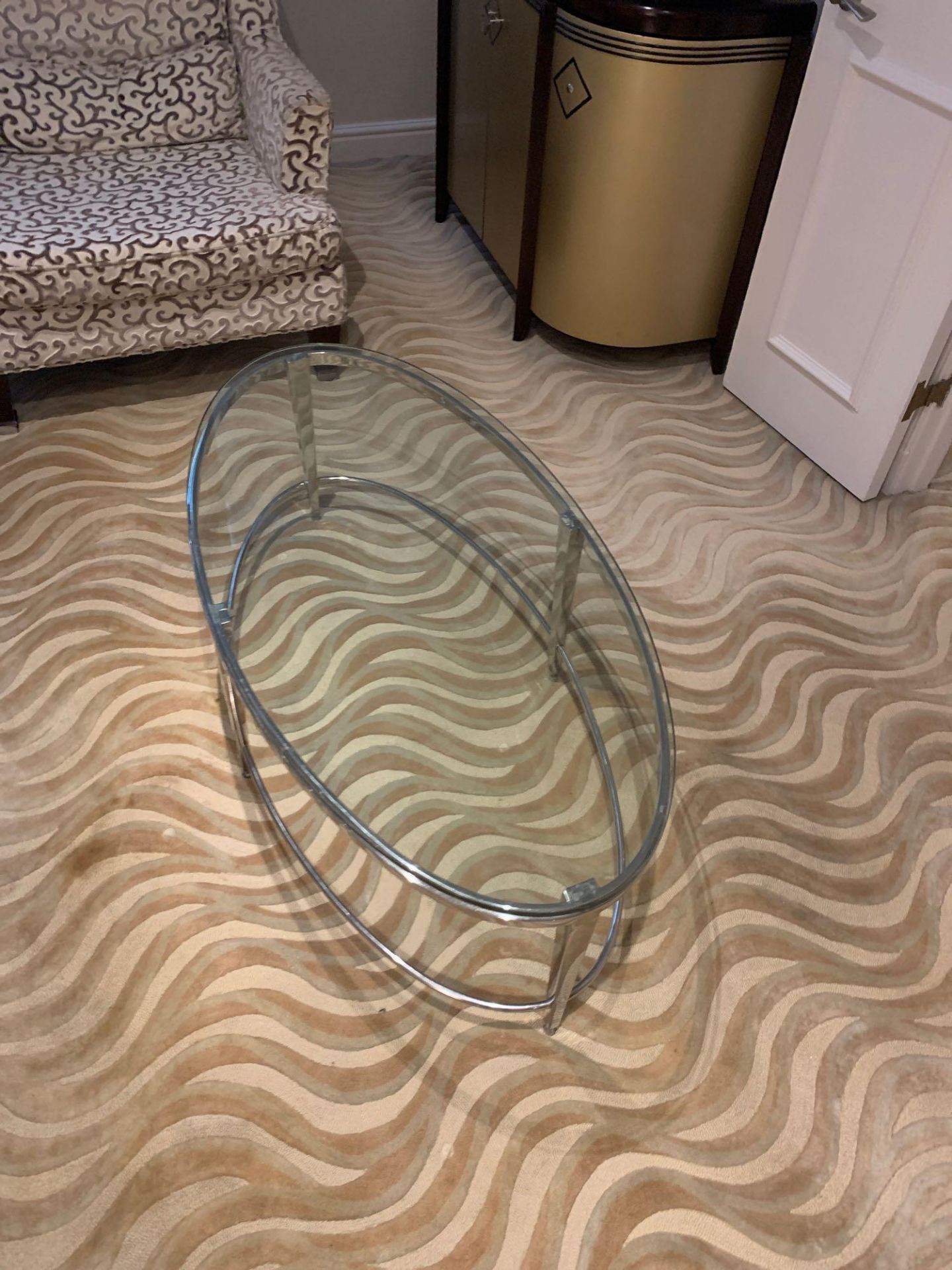 A polsihed Nickel Oval Coffee Table Glass Top 120 X 61 X 41cm - Image 3 of 5