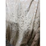 .A pair of silk drapes beige and silver each panel 120 x 234cm