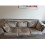 A Velvet Three Seater Sofa Contemporary Design 195 x 85 x 69cm With Loose Cushion Pads And Scatter