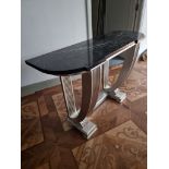 Marble top art deco sttyle consile table the wooden frame painted silver 127 x 47 x 89cm