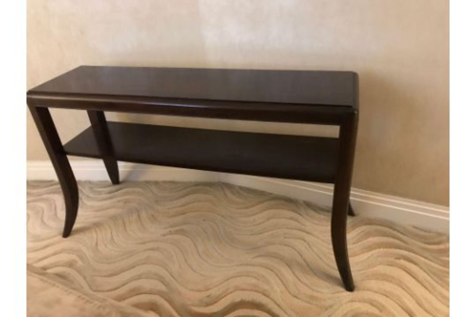 A Two Tier Walnut Veneer Console Table With Sabre Tapering Legs 120 X 35 X 72cm