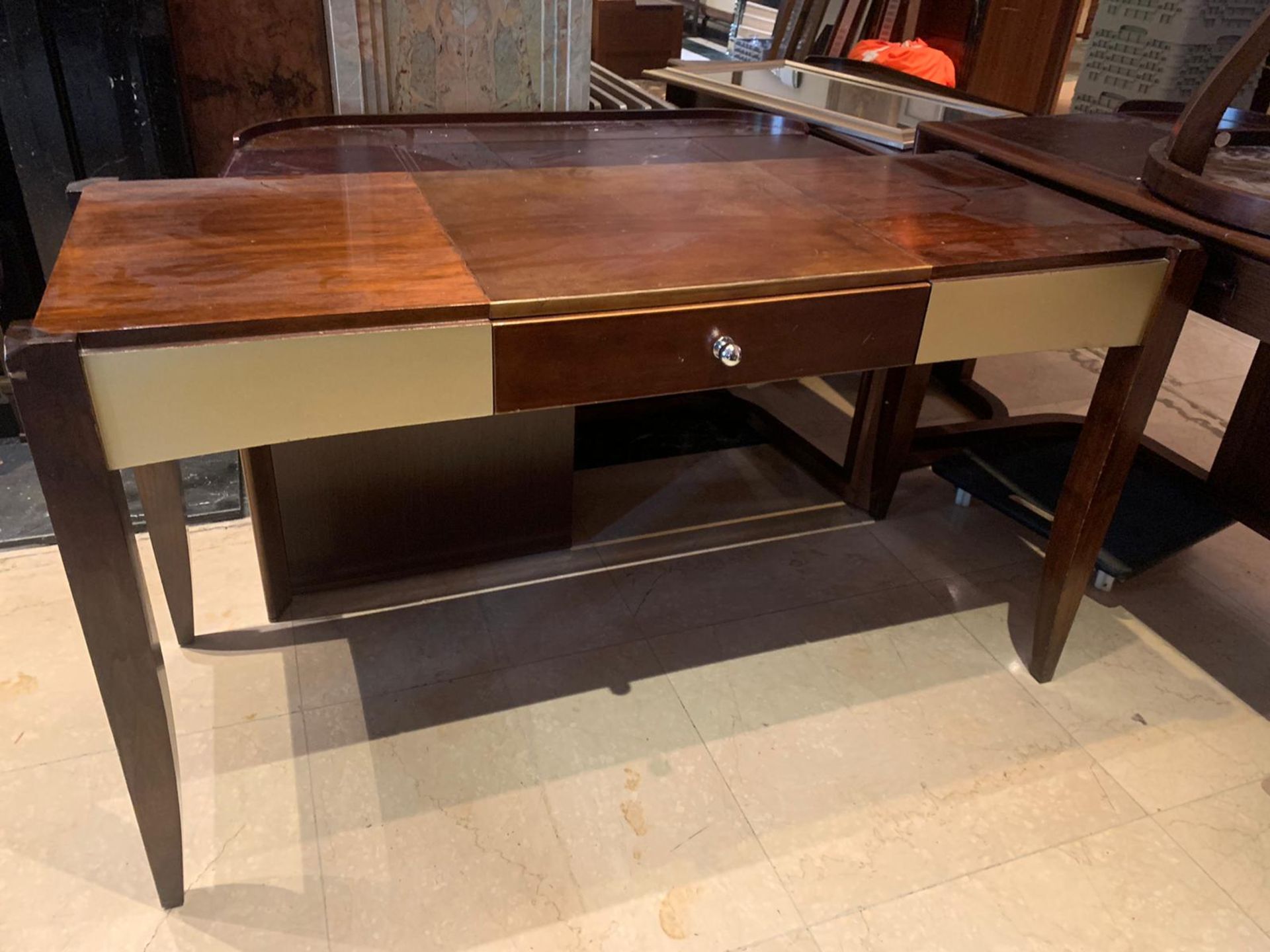 Smania Italy two tone wood frame single drawer console writing table 140 x 46 x 75cm - Bild 3 aus 3
