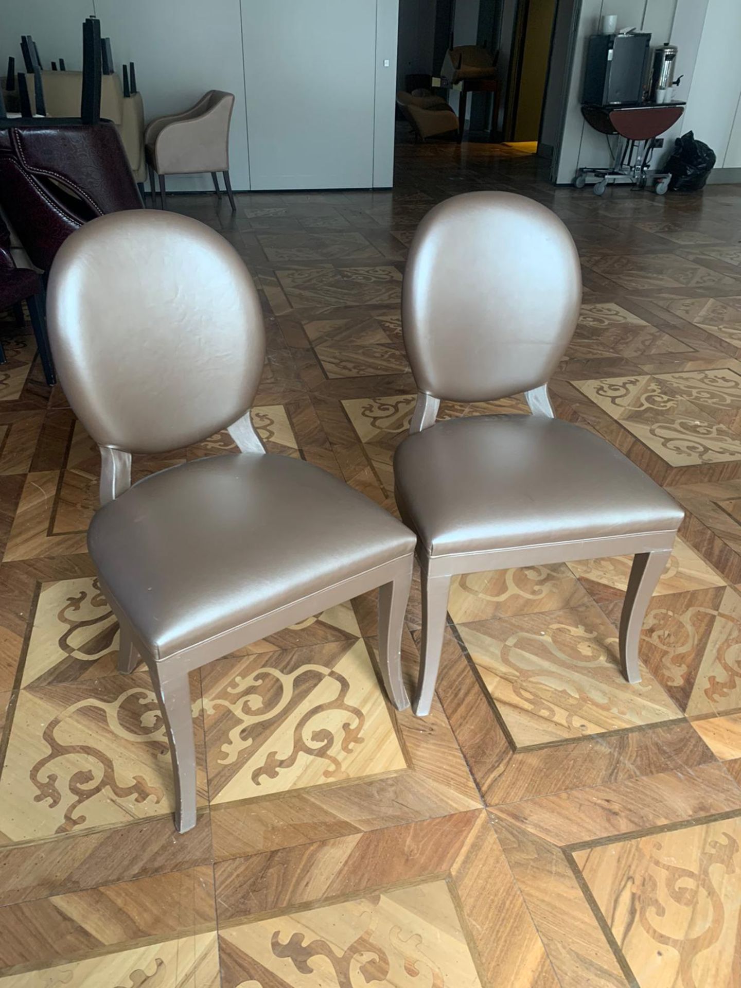 A pair of Smania Italy upholstered Leather side chair gold 52 x 45 x 95cm