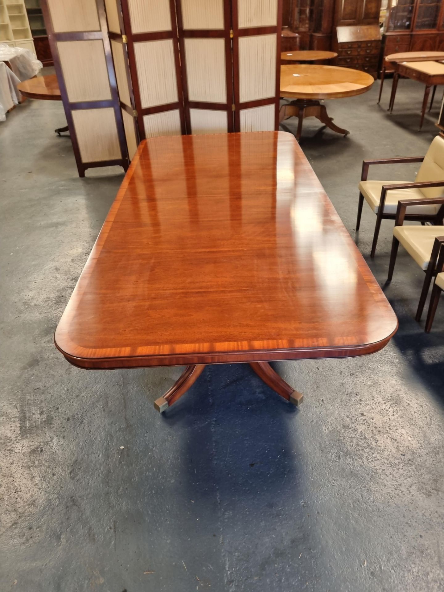 Arthur Brett Mahogany 2 Leaf Dining Table On 2 Pedestals Each With 8 Legs And Brass Casters Height - Bild 4 aus 7