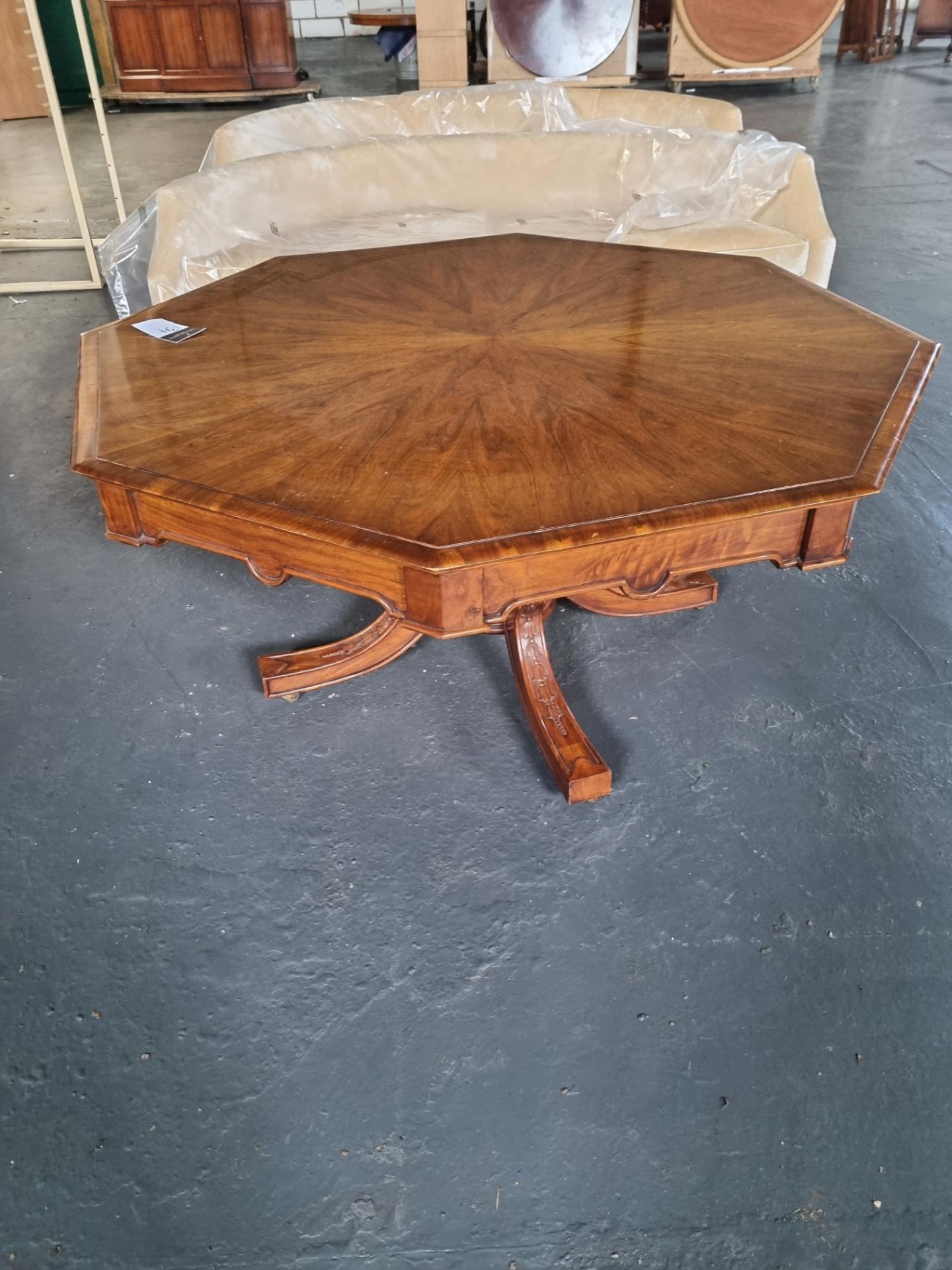 Mahogany He X Agonal Dining Table On Single Pedestal With Four Legs On Bras Casters Height 800cm