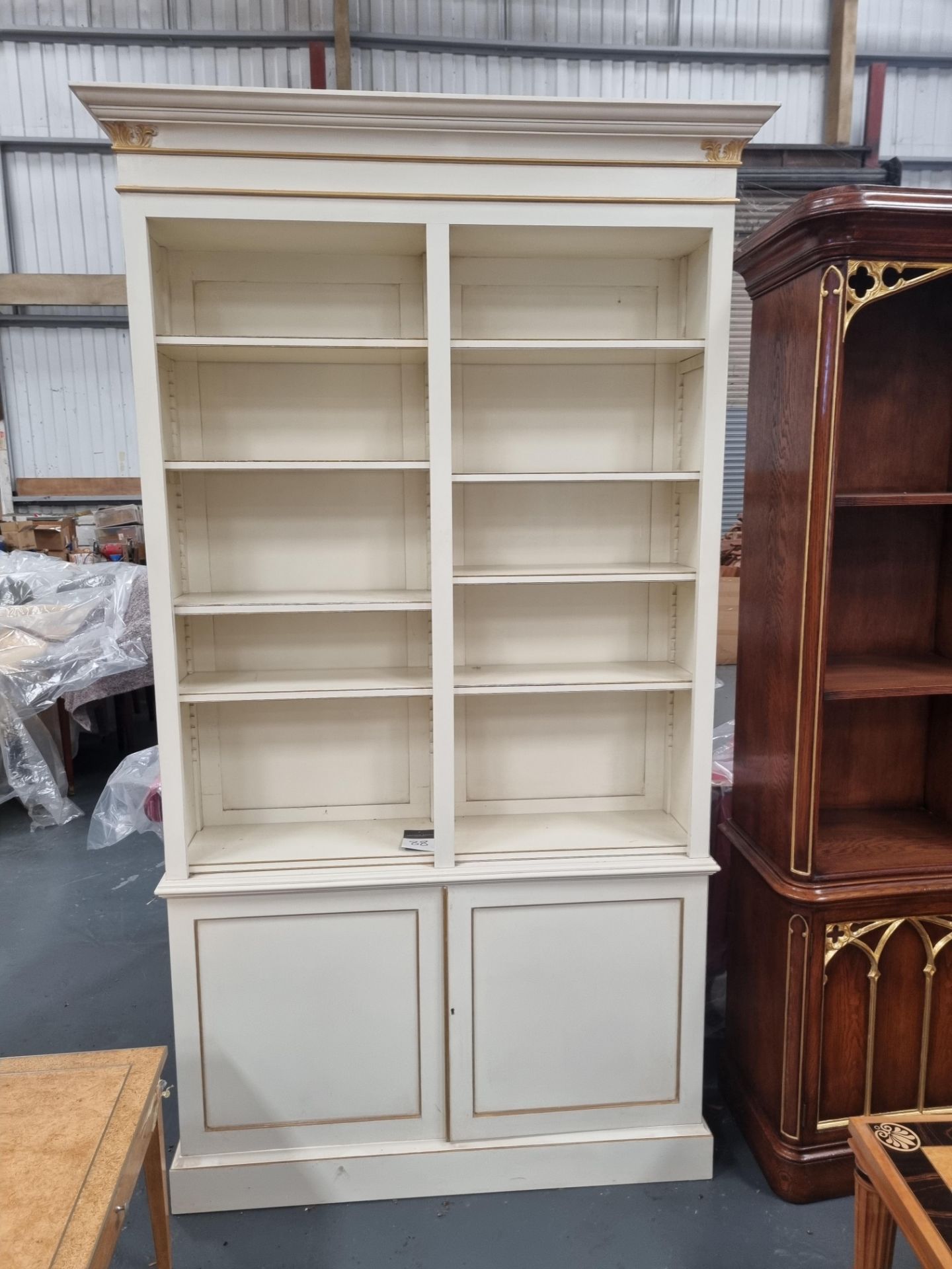 Arthur Brett Open Bookcase In Cream With Gold Detail Height 230cm Width 120cm Depth 28cm