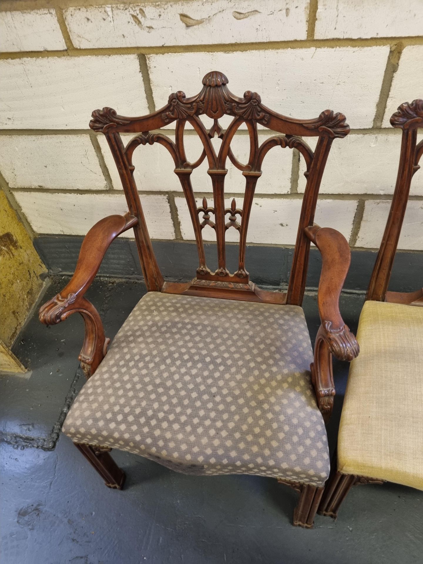 3 X Arthur Brett Mahogany Upholstered Dining Chairs With Great Carving Detail To Back And Legs; - Image 5 of 5