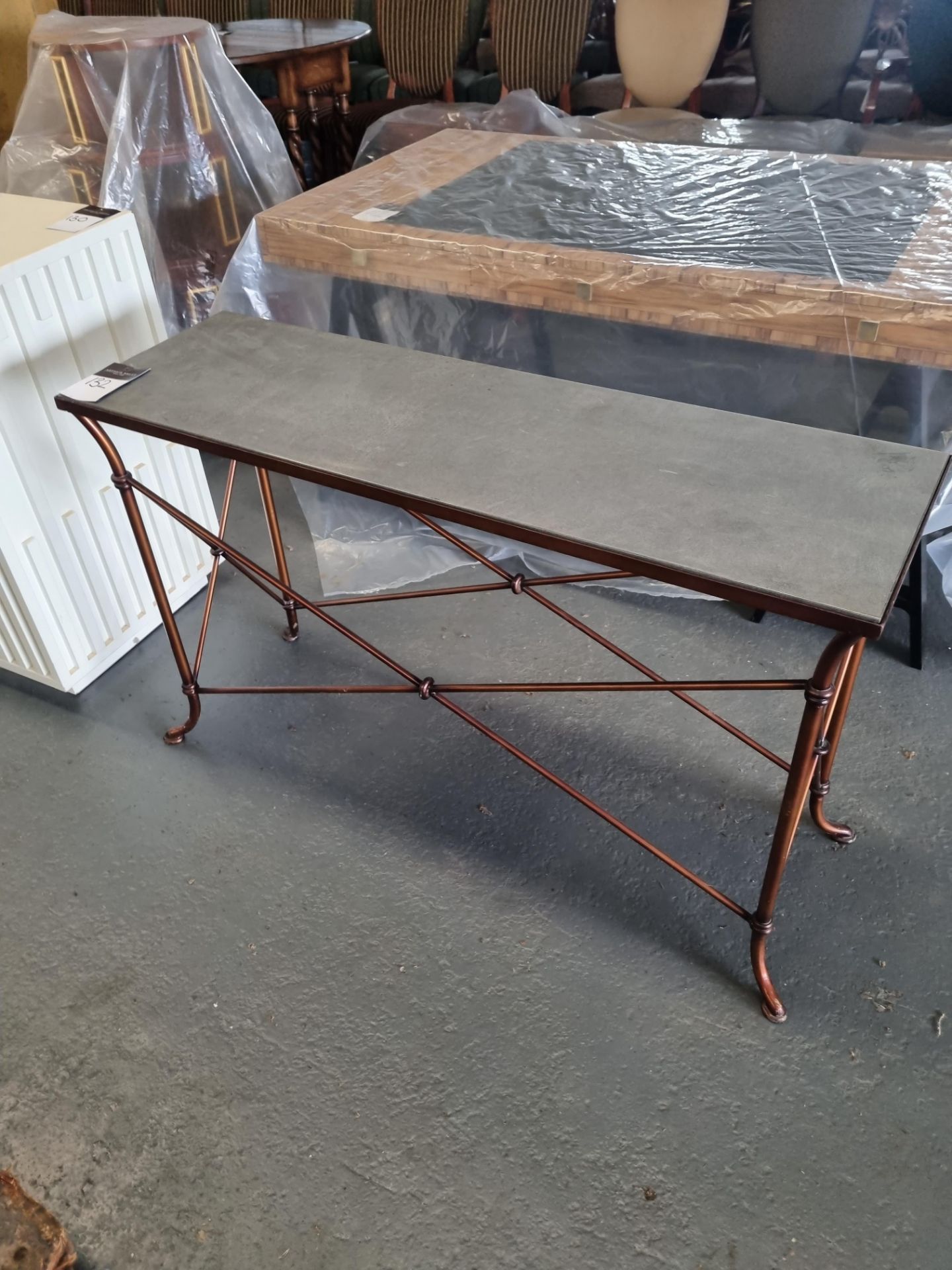 Grey Marble Top Console Table On A Copper Base Height 76cm Width 122cm Depth 38cm - Bild 2 aus 2