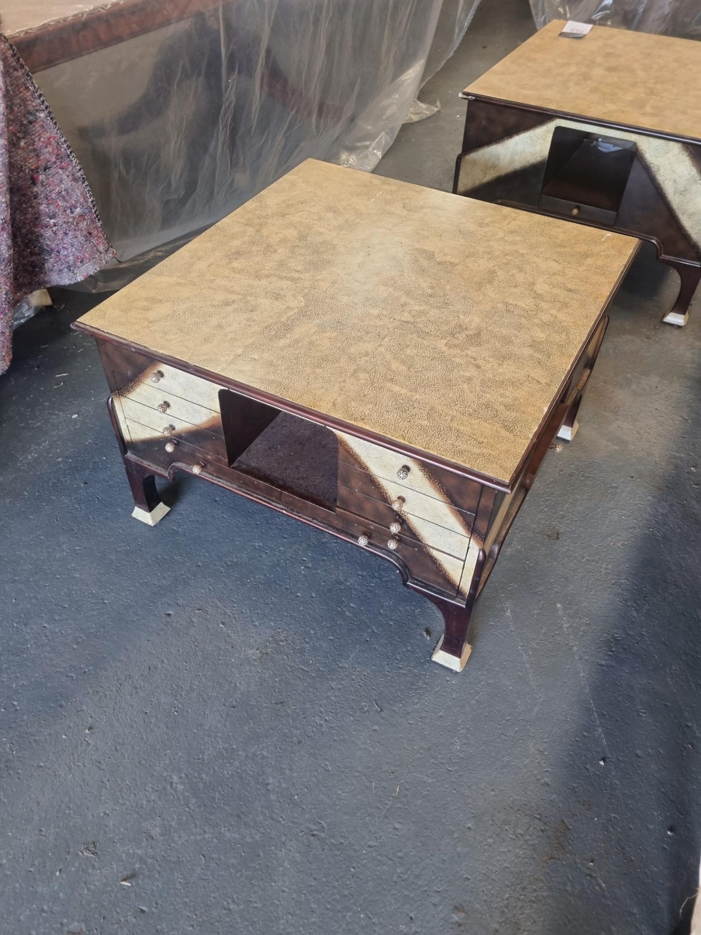 Eggshell Topped Mahogany Coffee Table With Drawers And Slide Outs Cm Width Cm Depth Cm