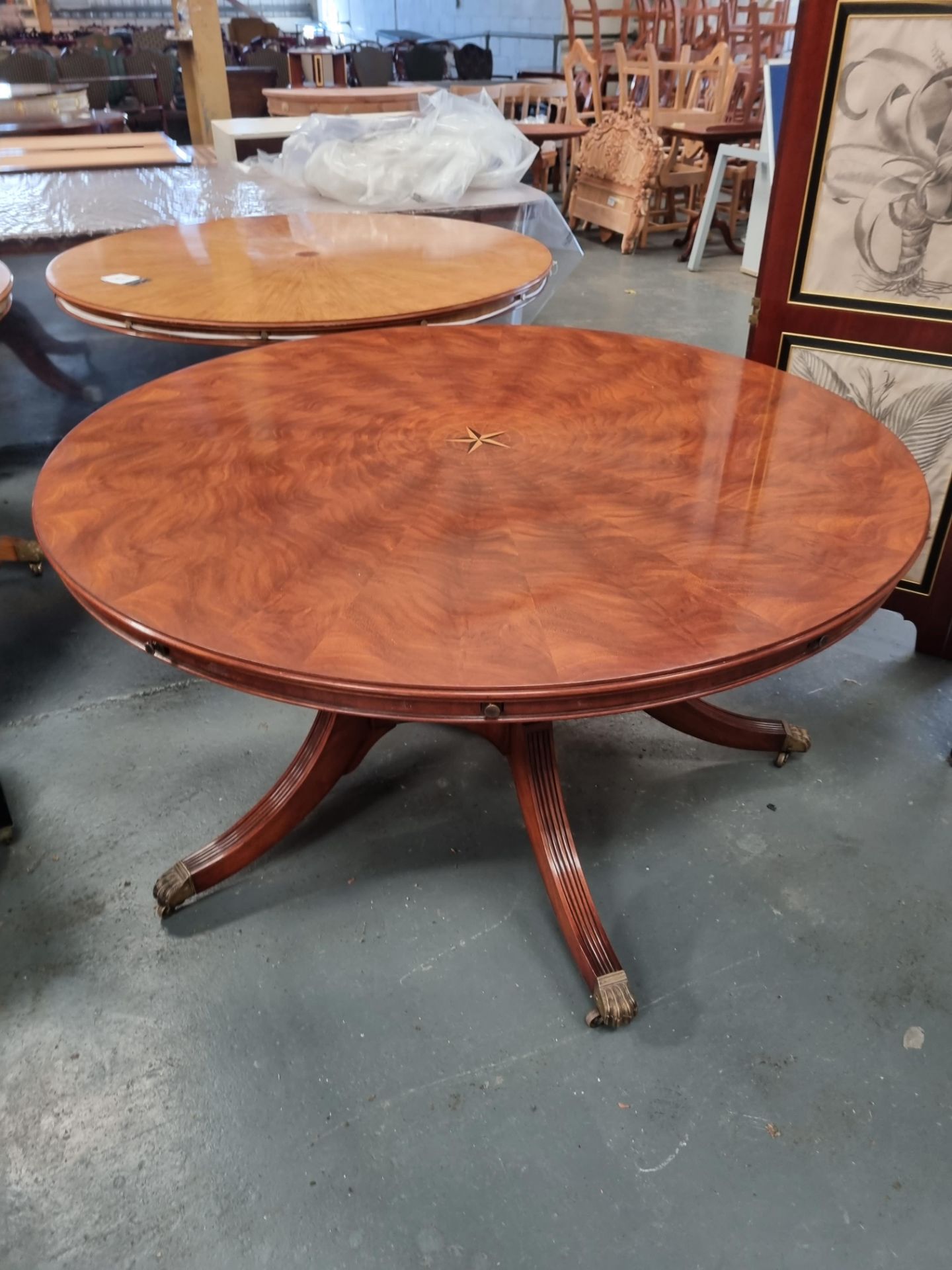 Arthur Brett E X Tending Mahogany Circular Dining Table With Centre Star Detail On One Pedestal With