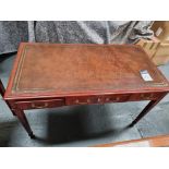 Arthur Brett Sheraton Style Mahogany 5 Drawer Kneehole Writing Table With Brown Leather Inlay Height