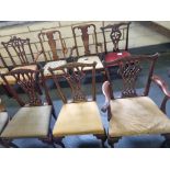 3 X Arthur Brett Mid-Georgian-Style Carved Mahogany Upholstered Dining Chairs With Brown