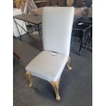 Large Upholstered Blue High Back Chair On Carved Legs Gold Legs Height 109cm Width 50cm Depth 49cm