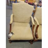 Arthur Brett Mid Georgian Gainsborough-Style Mahogany Open Arm Chair In Beige Upholstery With Hand