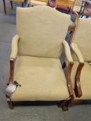 Arthur Brett Mid Georgian Gainsborough-Style Mahogany Open Arm Chair In Beige Upholstery With Hand