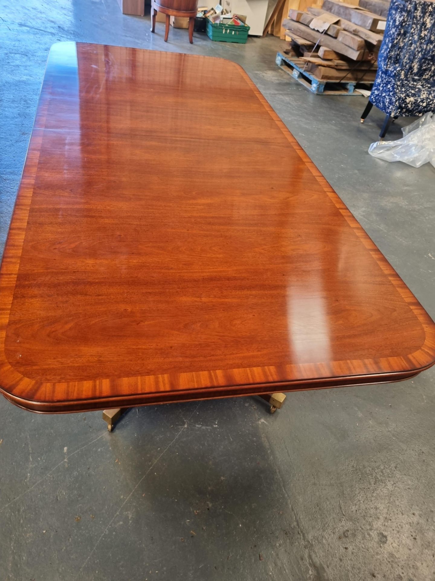 Arthur Brett Mahogany 2 Leaf Dining Table On 2 Pedestals Each With 8 Legs And Brass Casters Height