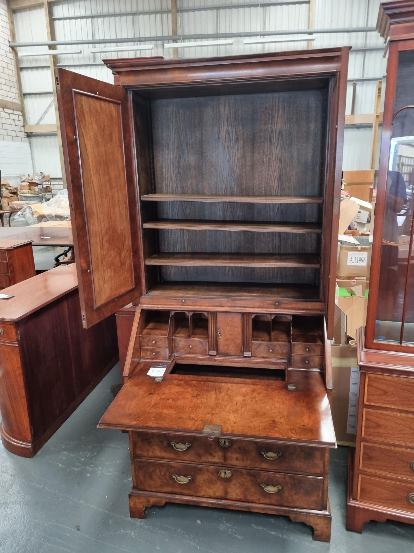 Arthur Brett George I Style Walnut Bureau Bookcase Height 206cm Width 107cm Depth 54cm - Image 4 of 4