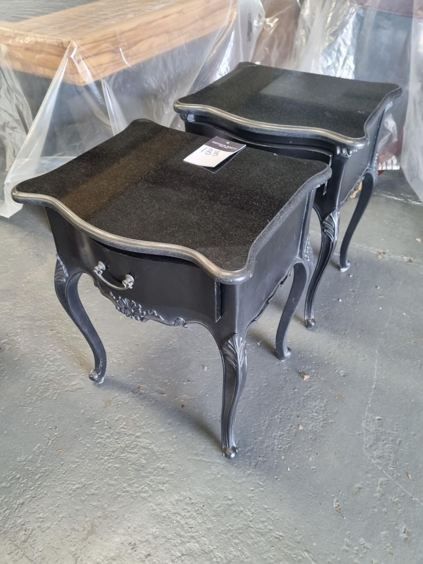 A Pair Of Black Marble Top Side/Bedside Tables With Drawer Height 64cm Width 50cm Depth 41cm - Image 3 of 3