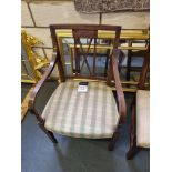 Arthur Brett Mahogany Dining Arm Chair With Green Checked Upholstery With X Detail To Back Height