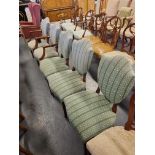5 X Arthur Brett Upholstered Shield Back Chairs In Green Patterned Bespoke Upholstery The Shield