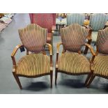 7 X Arthur Brett Upholstered Shield Back Chairs In Green/Red/Gold Stripe Bespoke Upholstery The