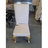 Large Upholstered Grey High Back Chair On Carved Legs Gold Legs Height 109cm Width 50cm Depth 49cm
