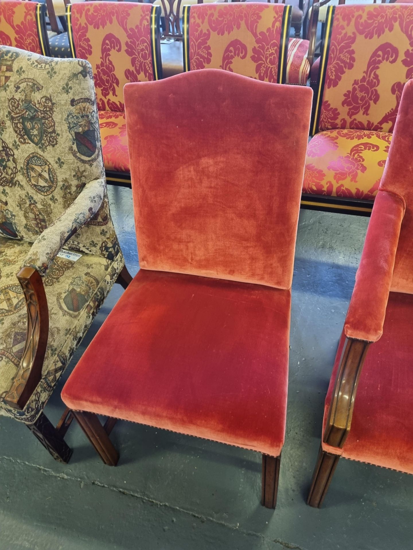 2 X Arthur Brett Mahogany Studded Upholstered Chairs Comprising Of 1 X Arm With Upholstered Back,
