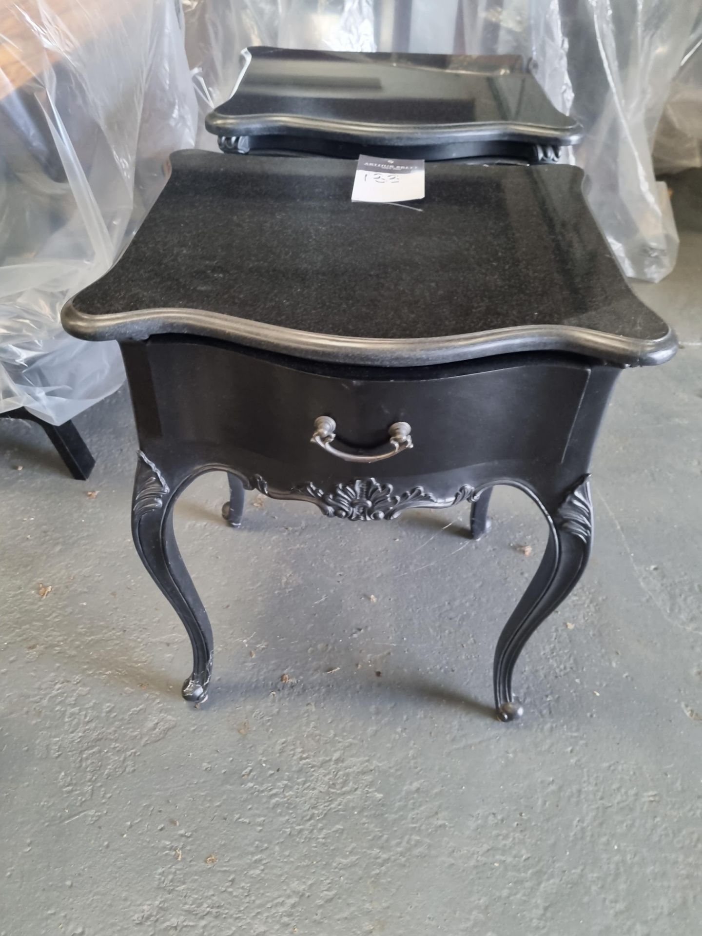 A Pair Of Black Marble Top Side/Bedside Tables With Drawer Height 64cm Width 50cm Depth 41cm - Image 2 of 3