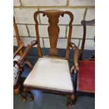 2 X Arthur Brett Walnut Queen Ann-Style Upholstered Dining Arm Chair On Hand-Carved And Shaped
