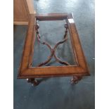Arthur Brett Walnut Coffee Table (Glass Top Is Missing) Featuring A Cross Grain Moulded Frame. The