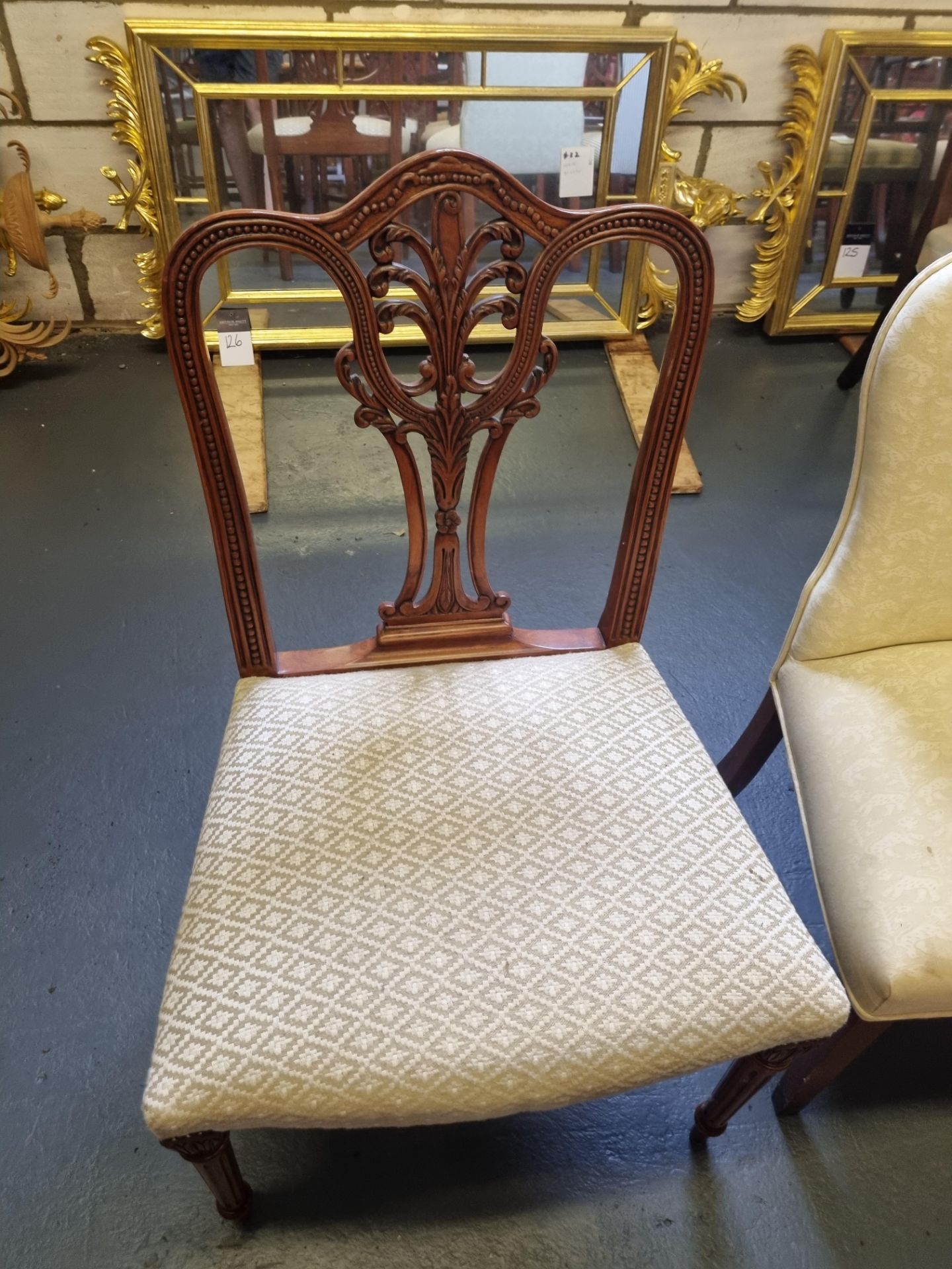 Arthur Brett Hepplewhite-Style Carved Mahogany Dining Side Chair With Cream Upholstery A Carved