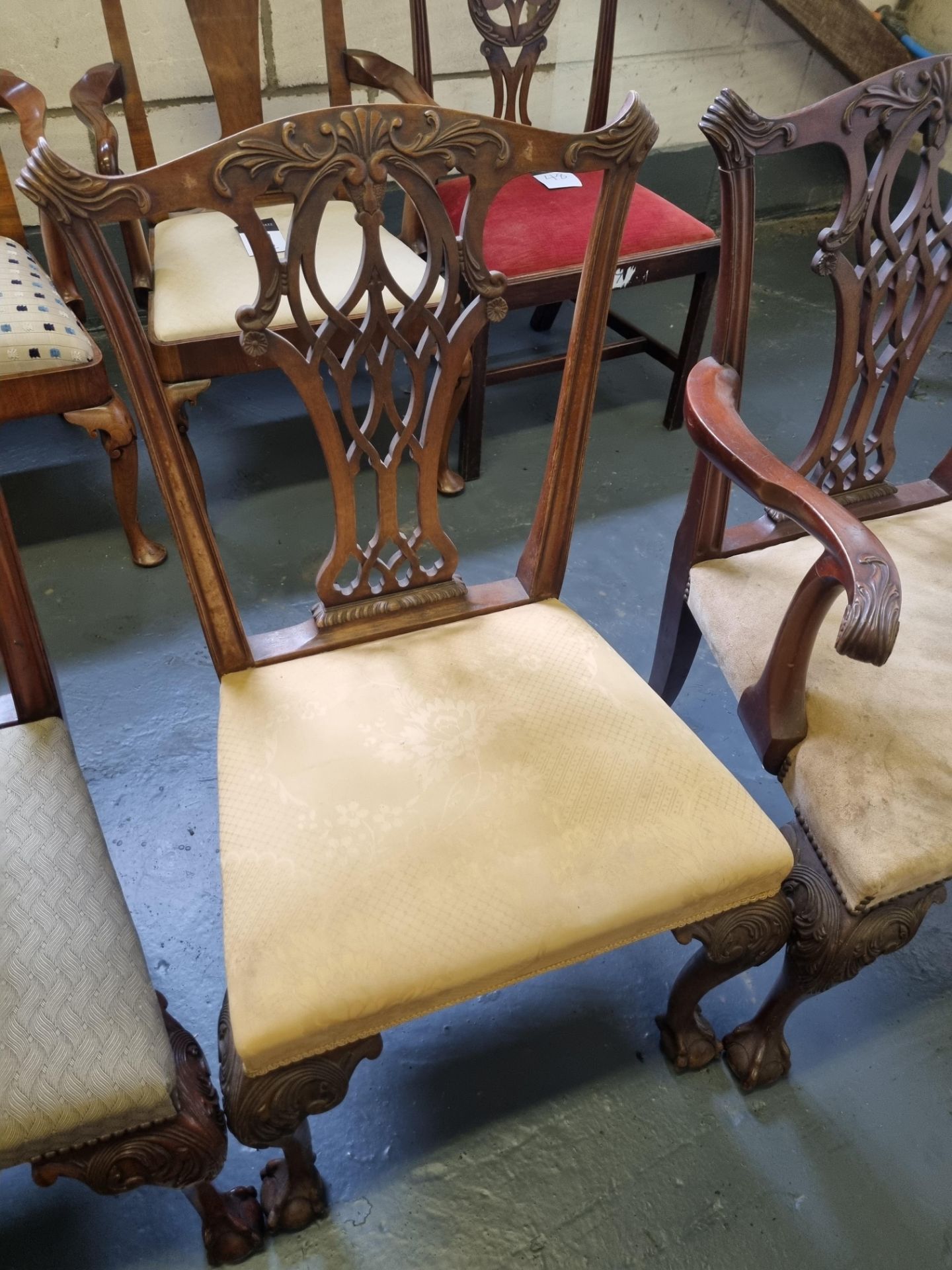 3 X Arthur Brett Mid-Georgian-Style Carved Mahogany Upholstered Dining Chairs With Brown - Image 3 of 5