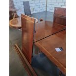 Needs Repair Mahogany 2-Pedestal 2-Leaf Dining Table With CB Satinwood Crossbanding Three Legs And