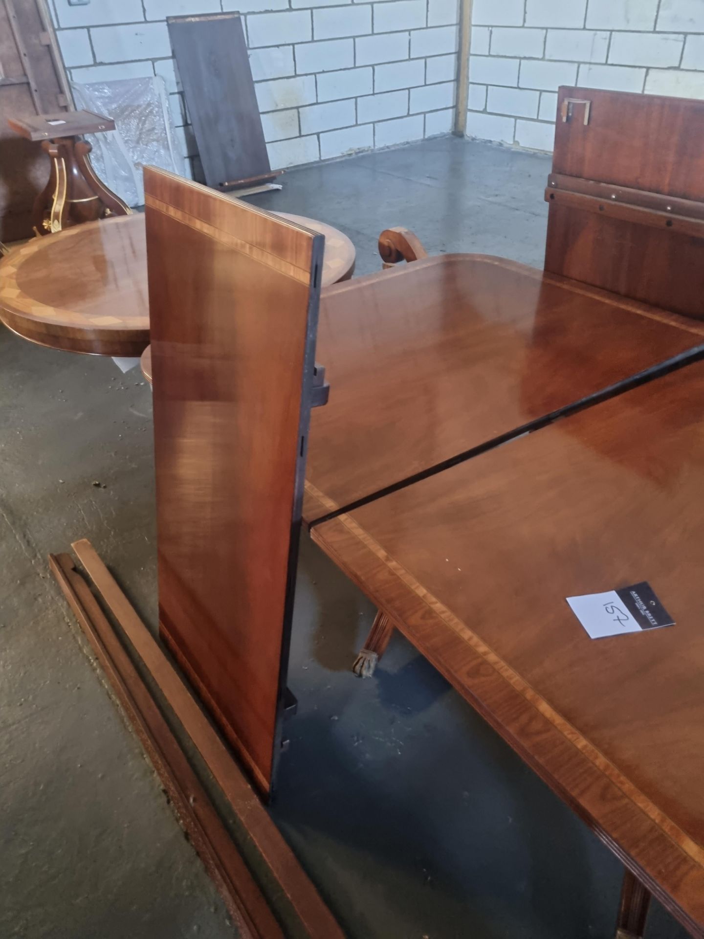 Needs Repair Mahogany 2-Pedestal 2-Leaf Dining Table With CB Satinwood Crossbanding Three Legs And